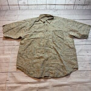 Vintage Bugle Boy Abstract Print Button Down Shirt 80s 90s Beige Men's Size XL